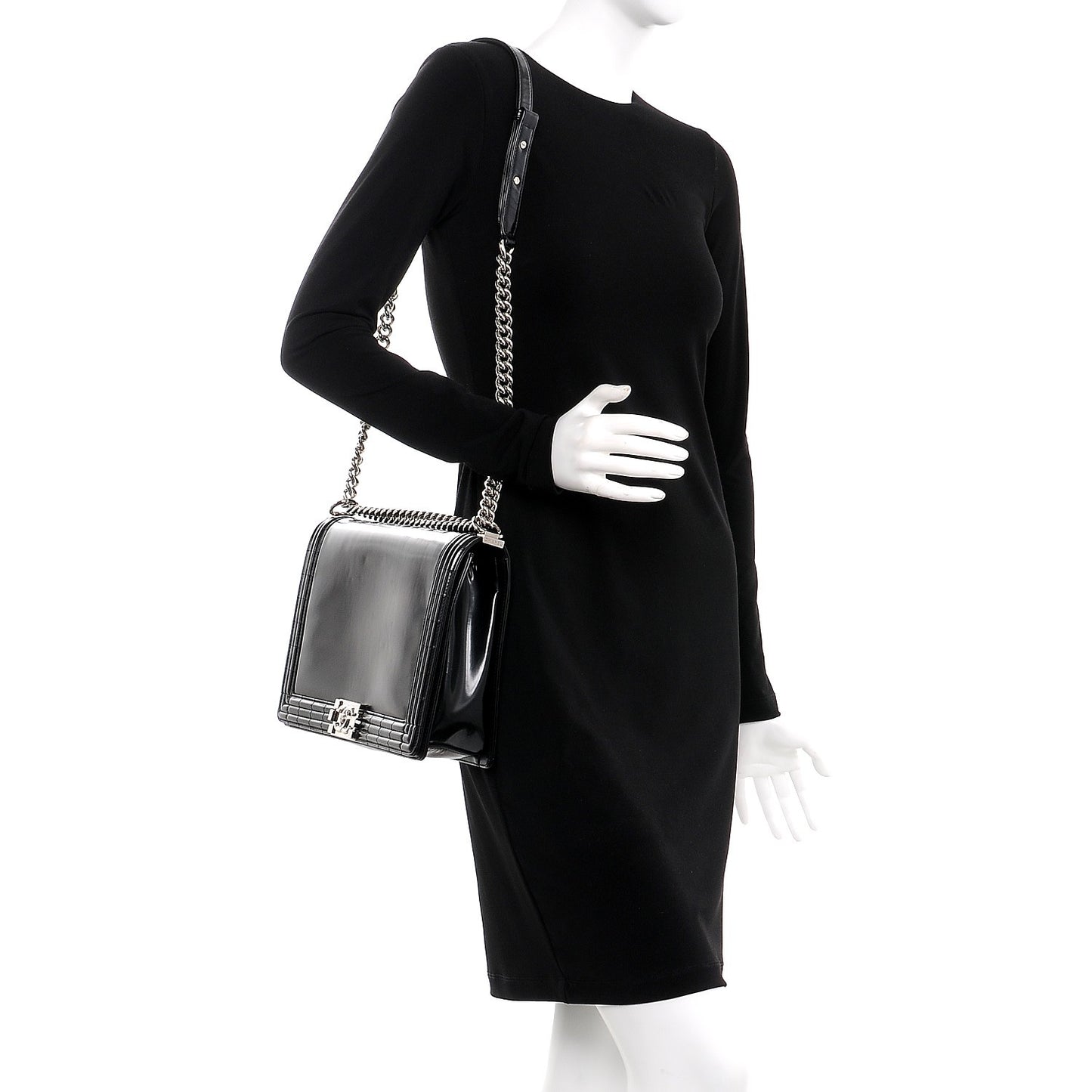 Glazed Calfskin Large Boy Flap Black