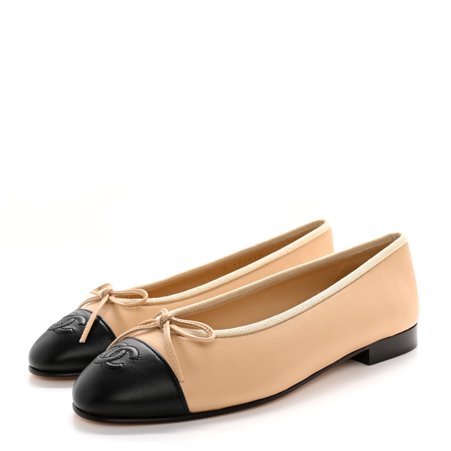 Lambskin Cap Toe CC Ballerina Flats 36.5 Beige Black