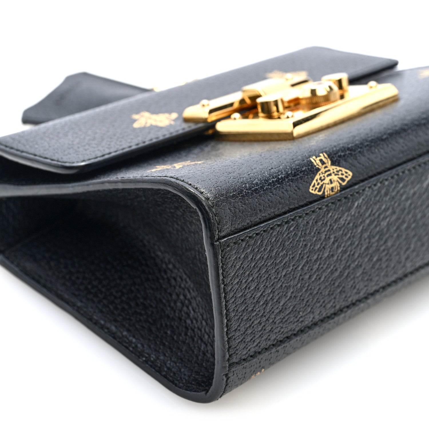 Gucci Grained Calfskin Bee Star Small Padlock Shoulder Bag Black 8 of 9