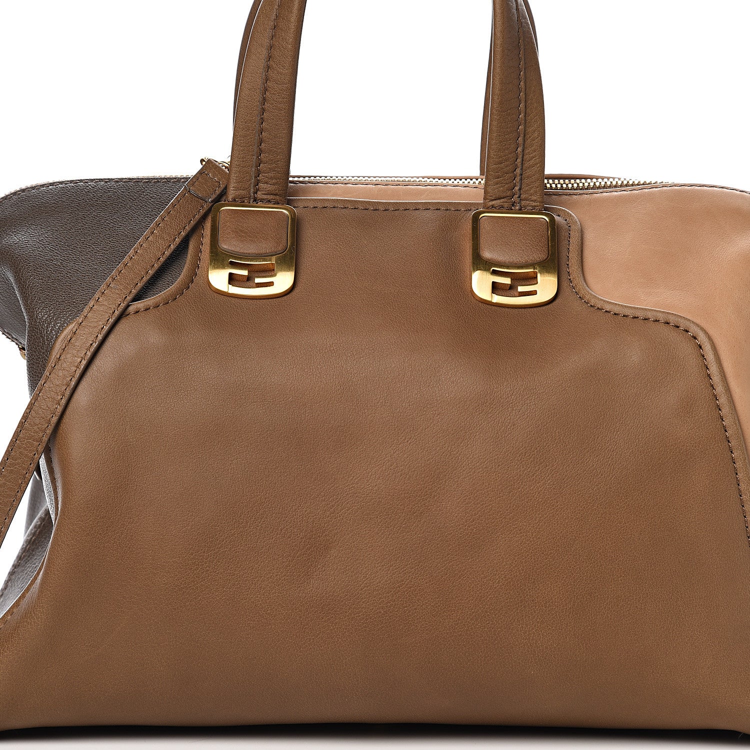 Fendi Capra Vitello Saddle Colorblock Large Chameleon Tote Grigio Pietra Fango 12 of 12