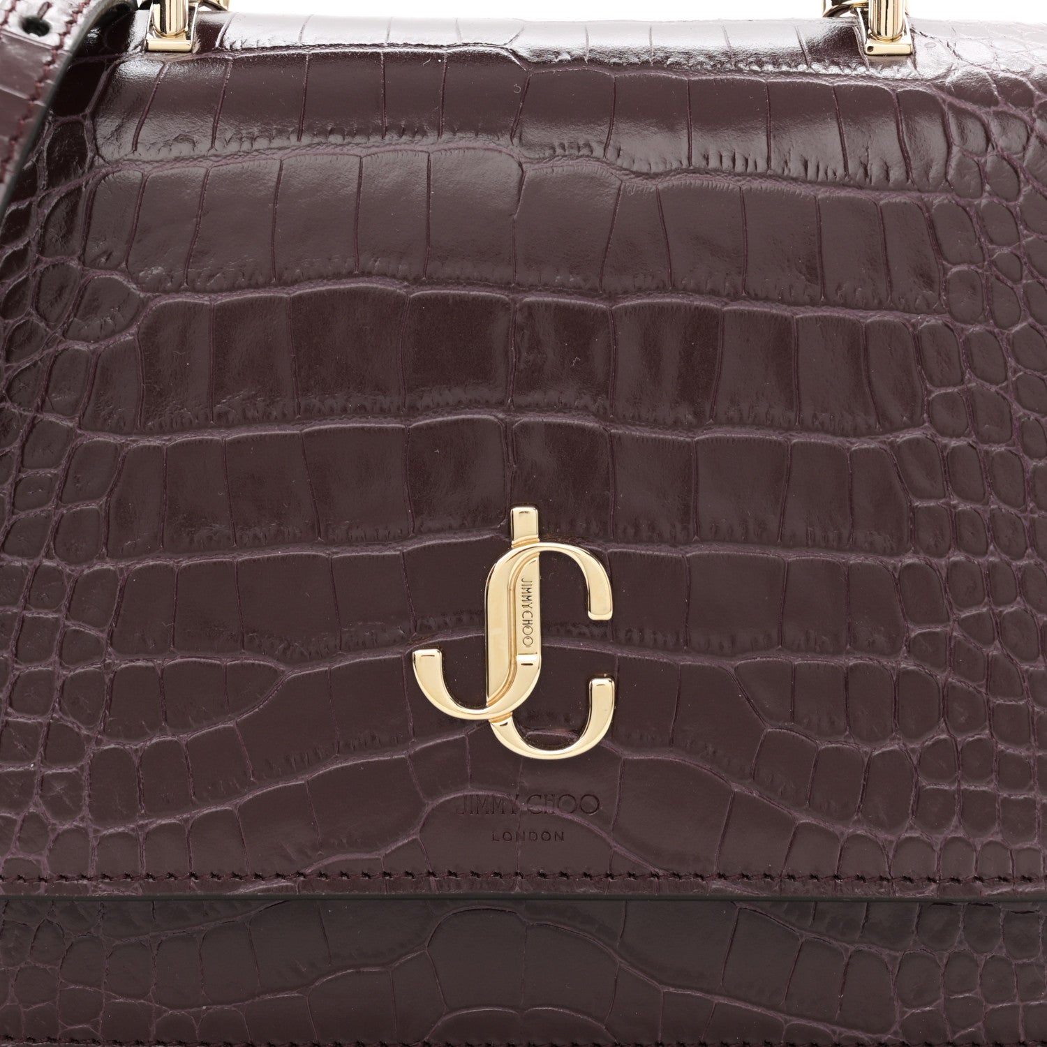Jimmy Choo Calfskin Crocodile Embossed Medium JC Top Handle Bordeaux 8 of 12