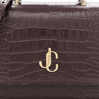 Jimmy Choo Calfskin Crocodile Embossed Medium JC Top Handle Bordeaux 8 of 12