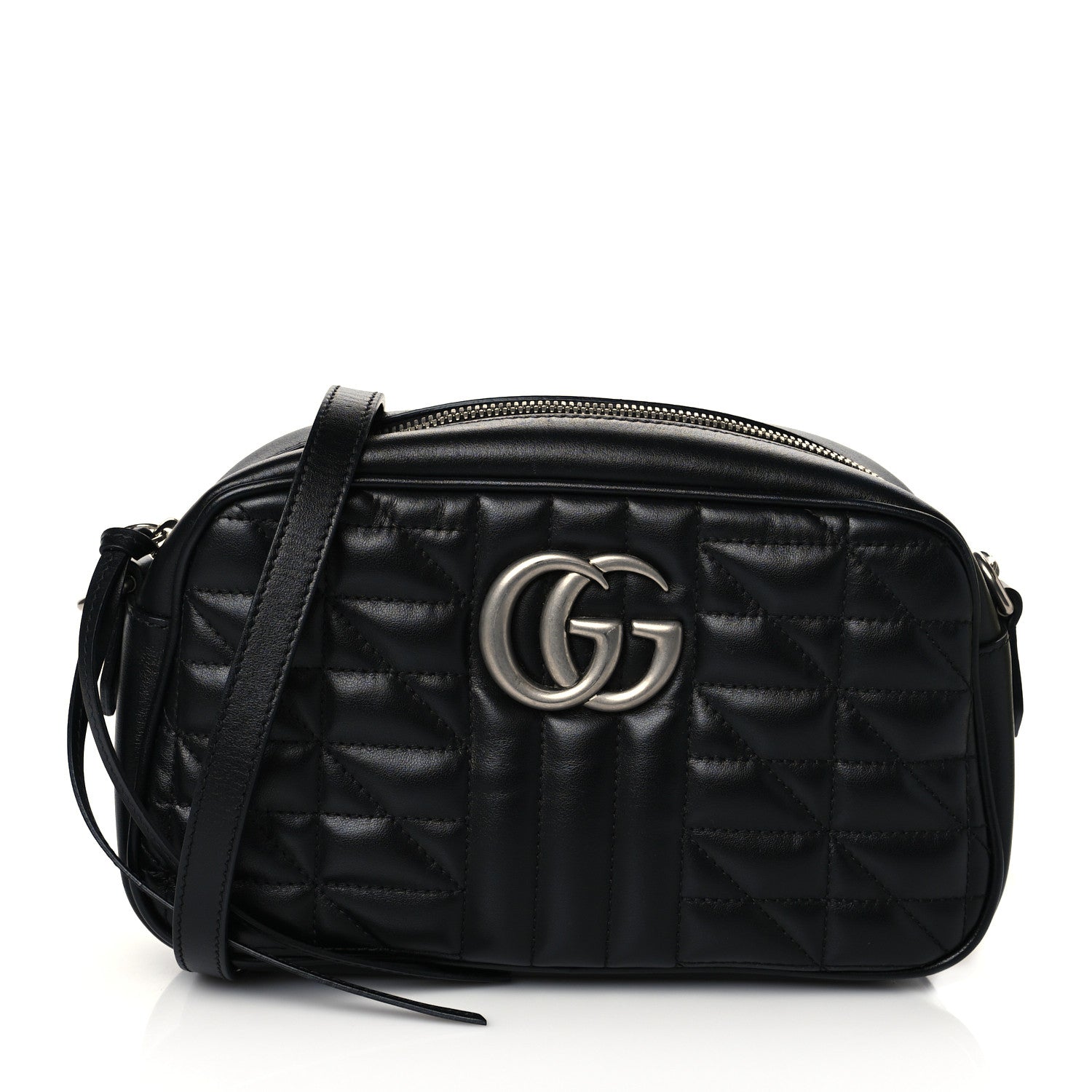 Gucci Calfskin Matelasse Aria Small GG Marmont Chain Shoulder Bag Black 1 of 12