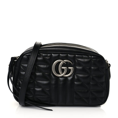 Gucci Calfskin Matelasse Aria Small GG Marmont Chain Shoulder Bag Black 1 of 12