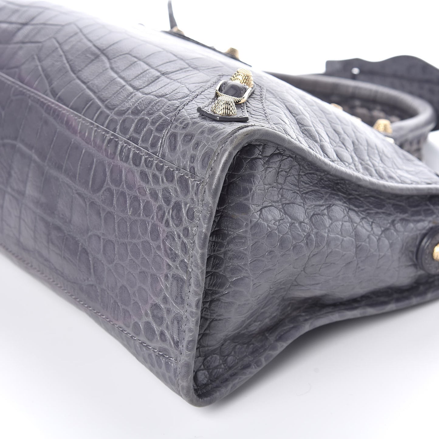 Calfskin Crocodile Embossed Giant 12 Gold Hardware City Gris Beton