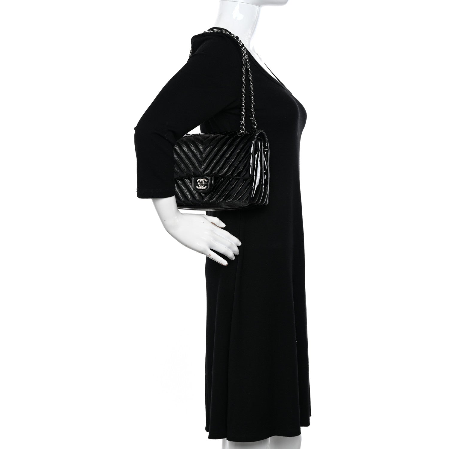 Chanel Patent Calfskin Chevron Quilted Small Double Flap Black 2 of 12