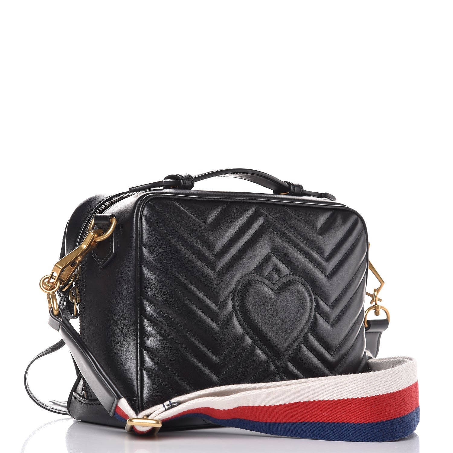 Gucci Calfskin Matelasse Sylvie Web Small GG Marmont Top Handle Shoulder Bag Black 3 of 7