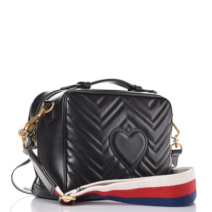 Gucci Calfskin Matelasse Sylvie Web Small GG Marmont Top Handle Shoulder Bag Black 3 of 7