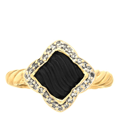 David Yurman 18K Yellow Gold Diamond Black Onyx 14mm Quatrefoil Sculpted Cable Ring 48 4.5 1 of 4