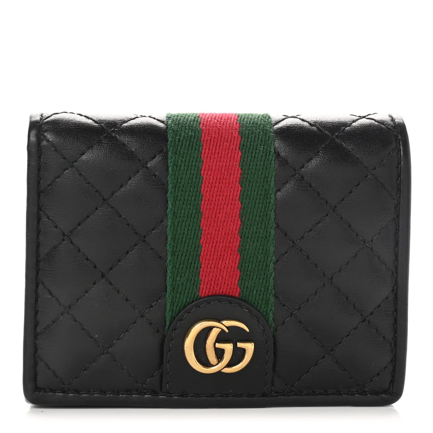 Calfskin Web Trapuntata GG Marmont Card Case Wallet Black