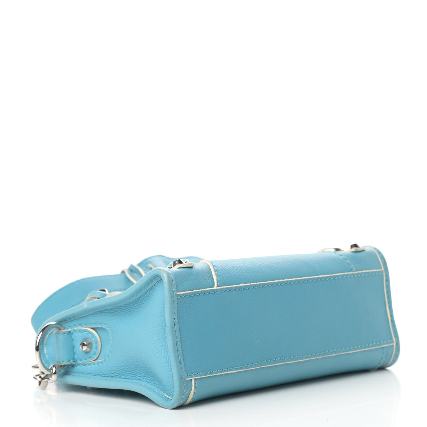Supple Grained Calfskin Classic Silver Hardware Highlight Mini City Bleu Caraibes