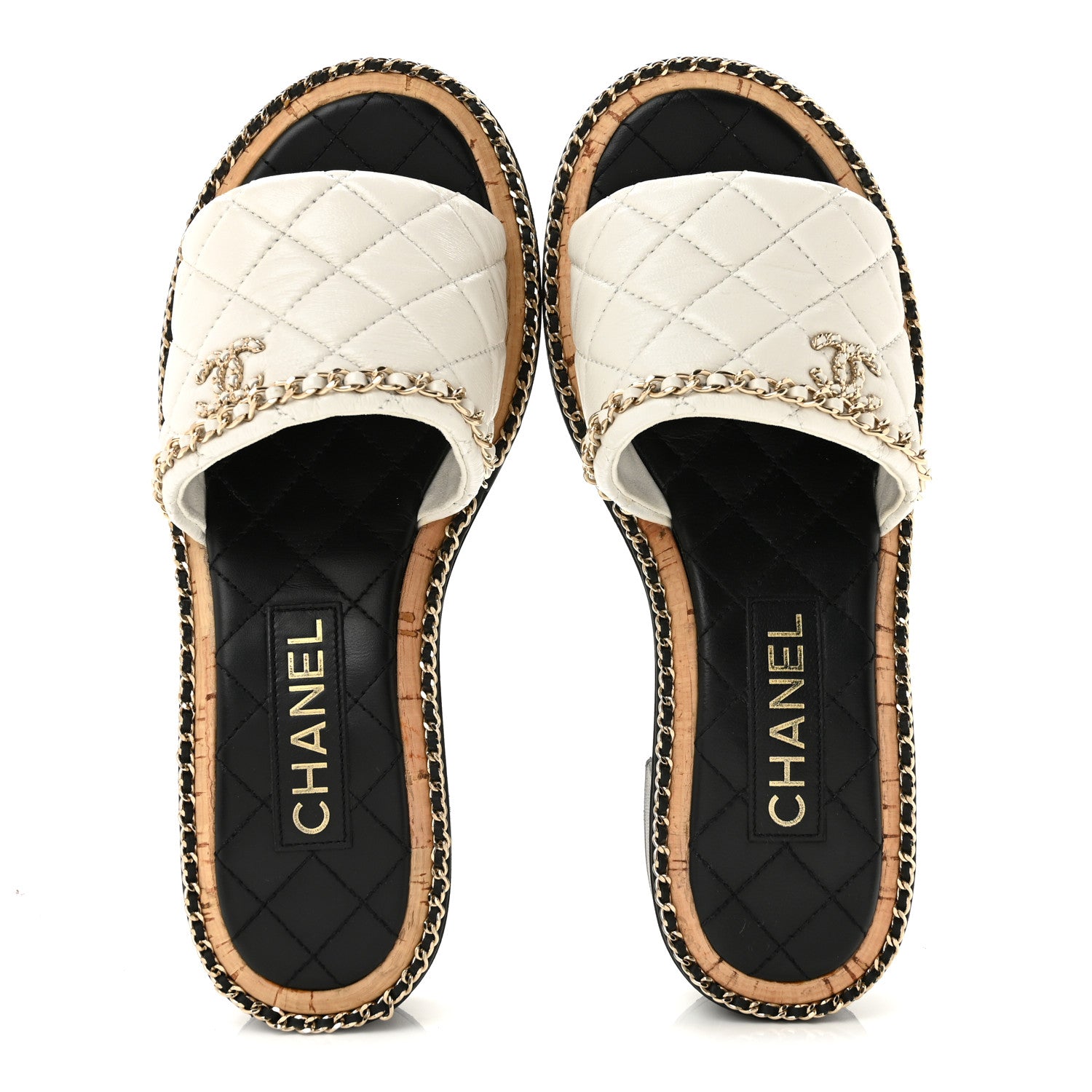 Chanel Lambskin Quilted Chain CC Sandals 38 White 2 of 10