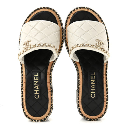 Chanel Lambskin Quilted Chain CC Sandals 38 White 2 of 10