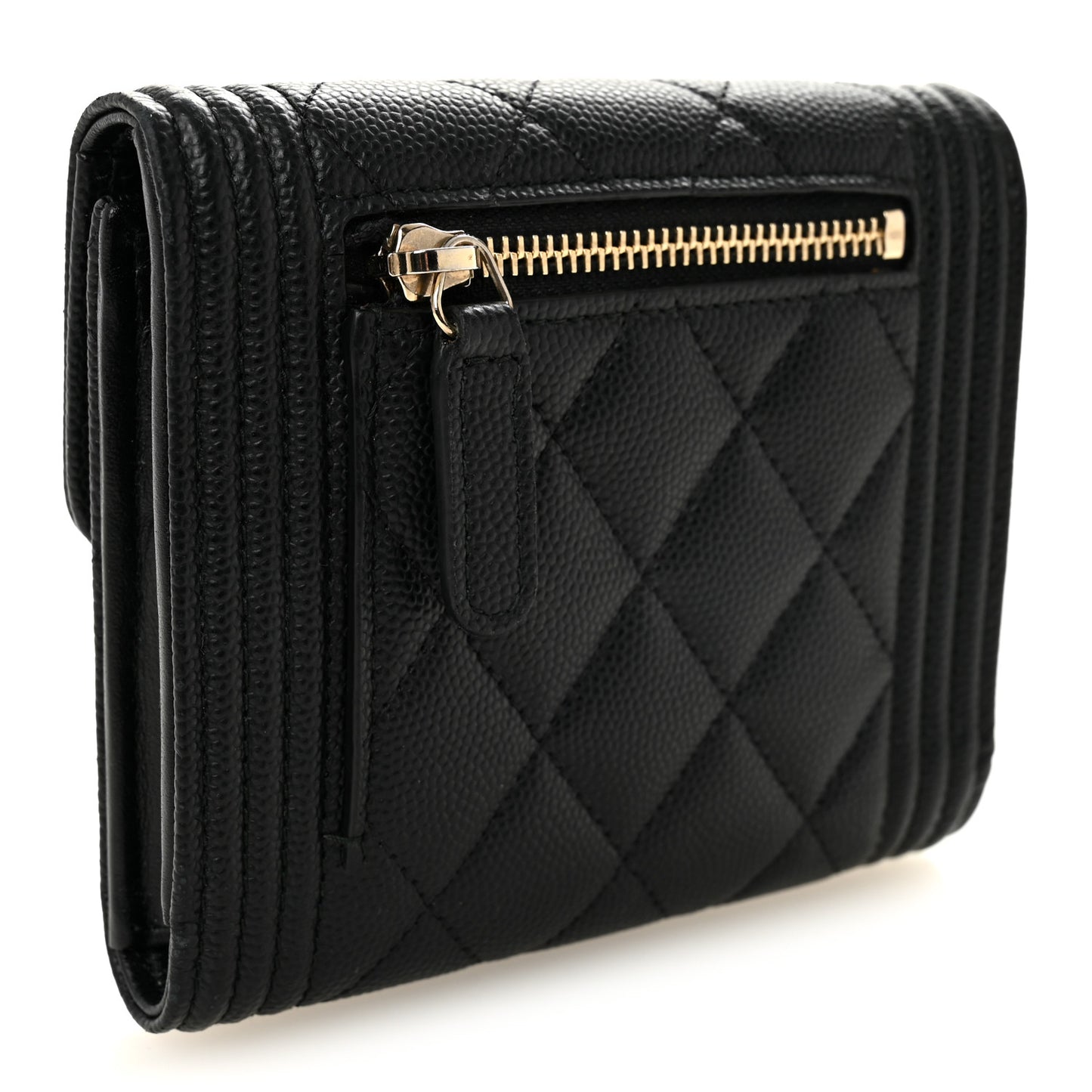 Caviar Quilted Small Boy Flap Wallet Black