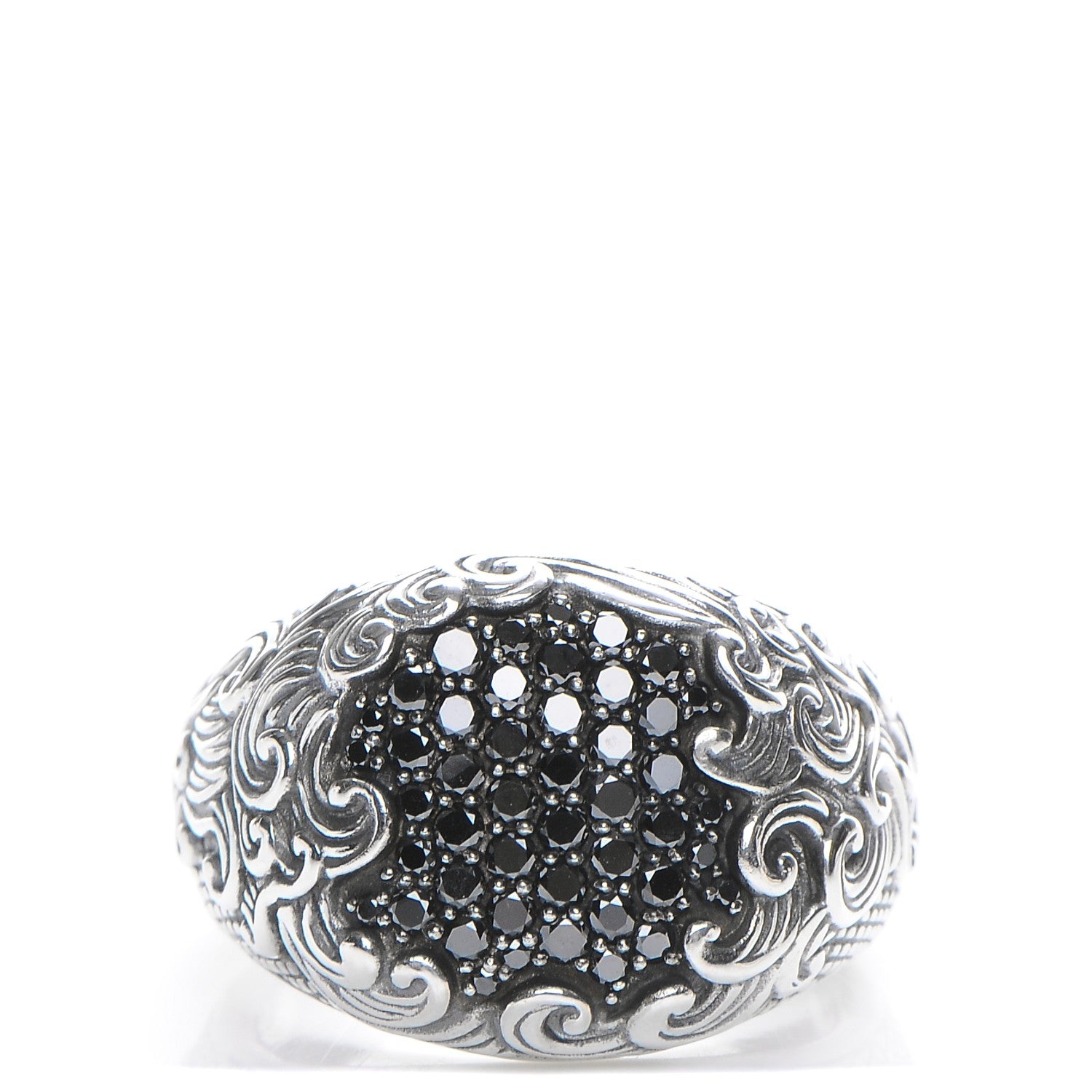 David Yurman Sterling Silver Black Diamond Waves Signet Ring 64.5 11 1 of 6