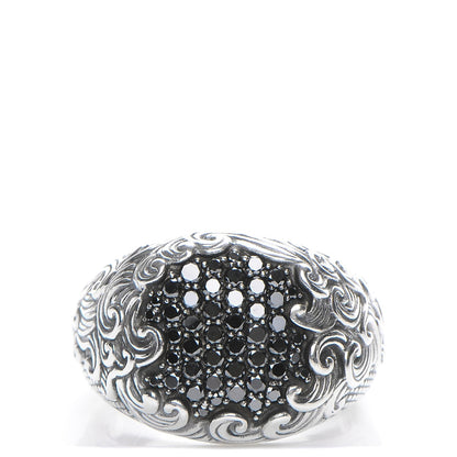 David Yurman Sterling Silver Black Diamond Waves Signet Ring 64.5 11 1 of 6