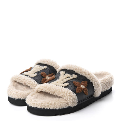 Louis Vuitton Shearling Calfskin Paseo Flat Comfort Mule 37.5 Beige 3 of 8