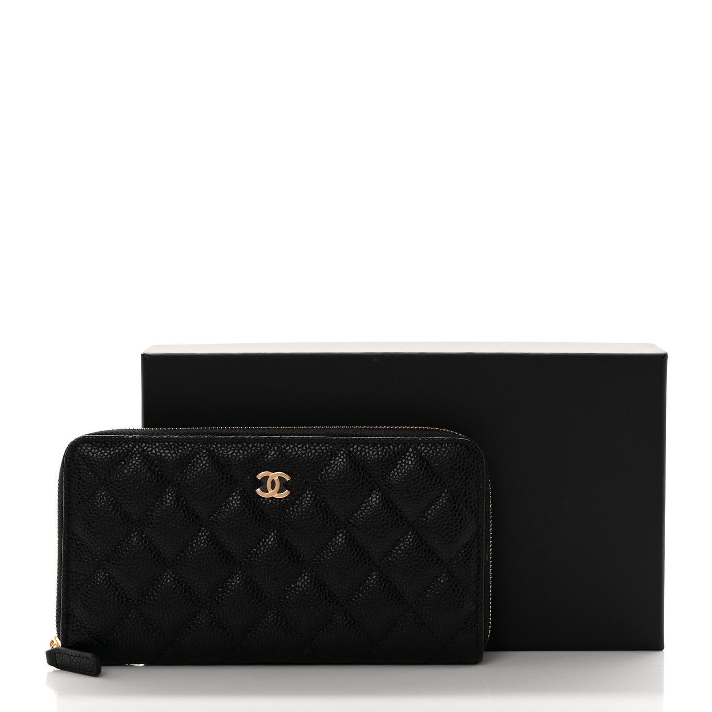 Caviar Quilted Large Gusset Zip Around Wallet Black