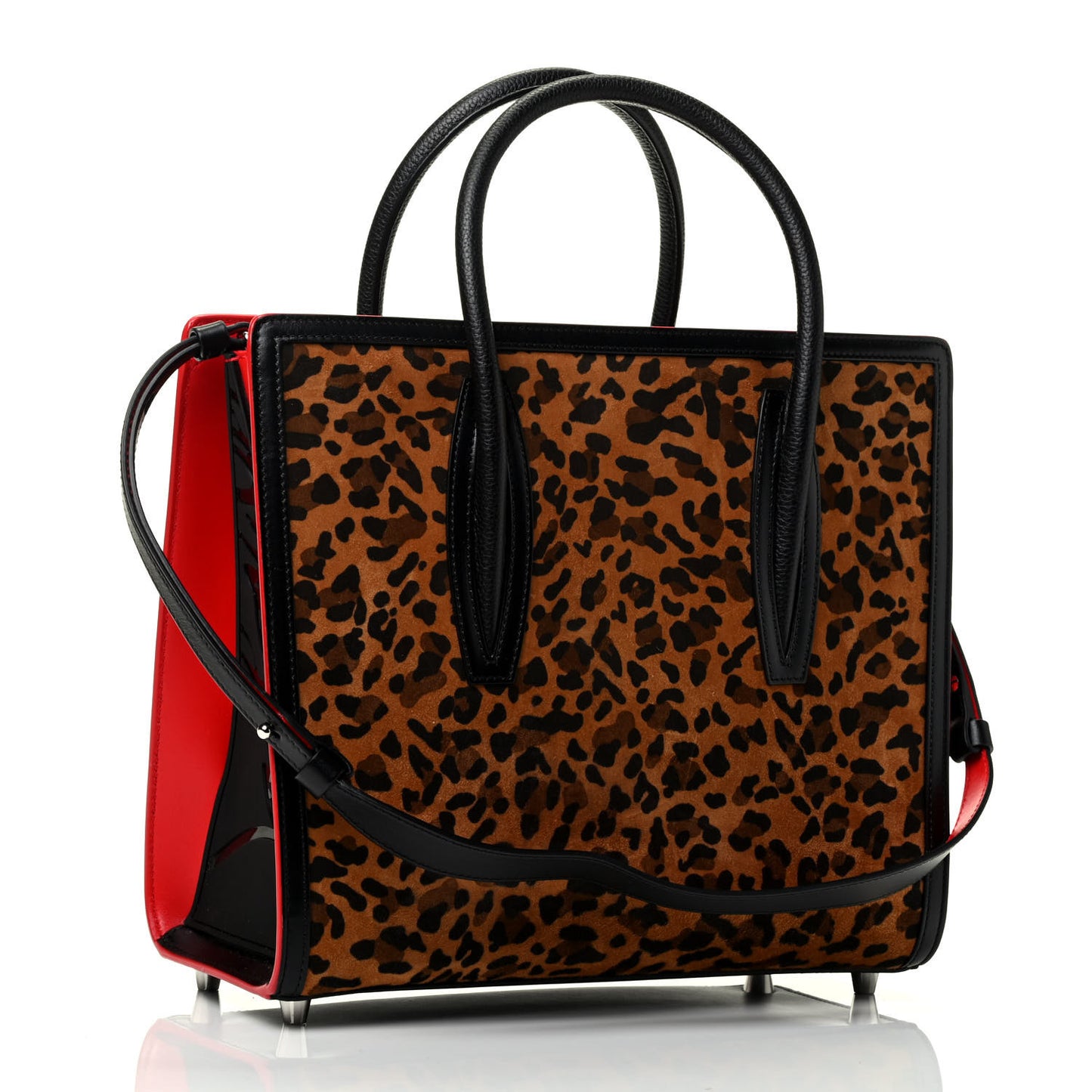 Calfskin Empire Pony Hair Leopard Print Studded Medium Paloma Red Brown