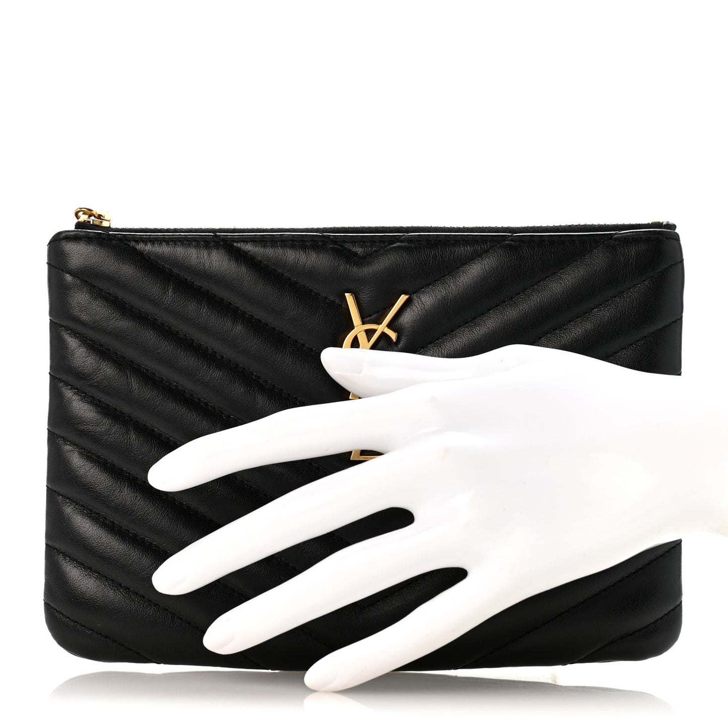 Calfskin Matelasse Chevron Monogram Pouch Black