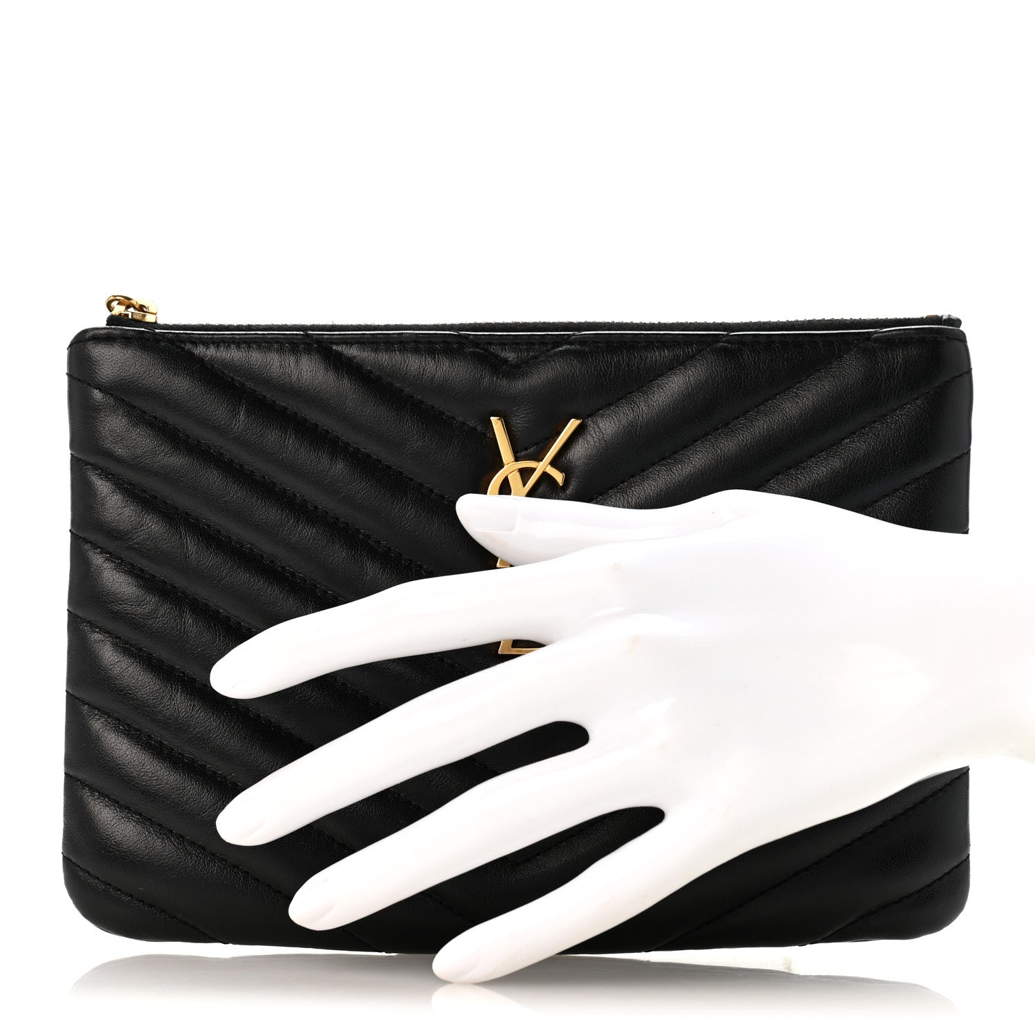 Saint Laurent Calfskin Matelasse Chevron Monogram Pouch Black 2 of 9