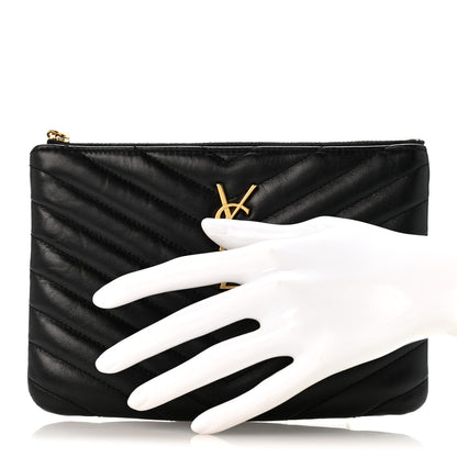 Saint Laurent Calfskin Matelasse Chevron Monogram Pouch Black 2 of 9