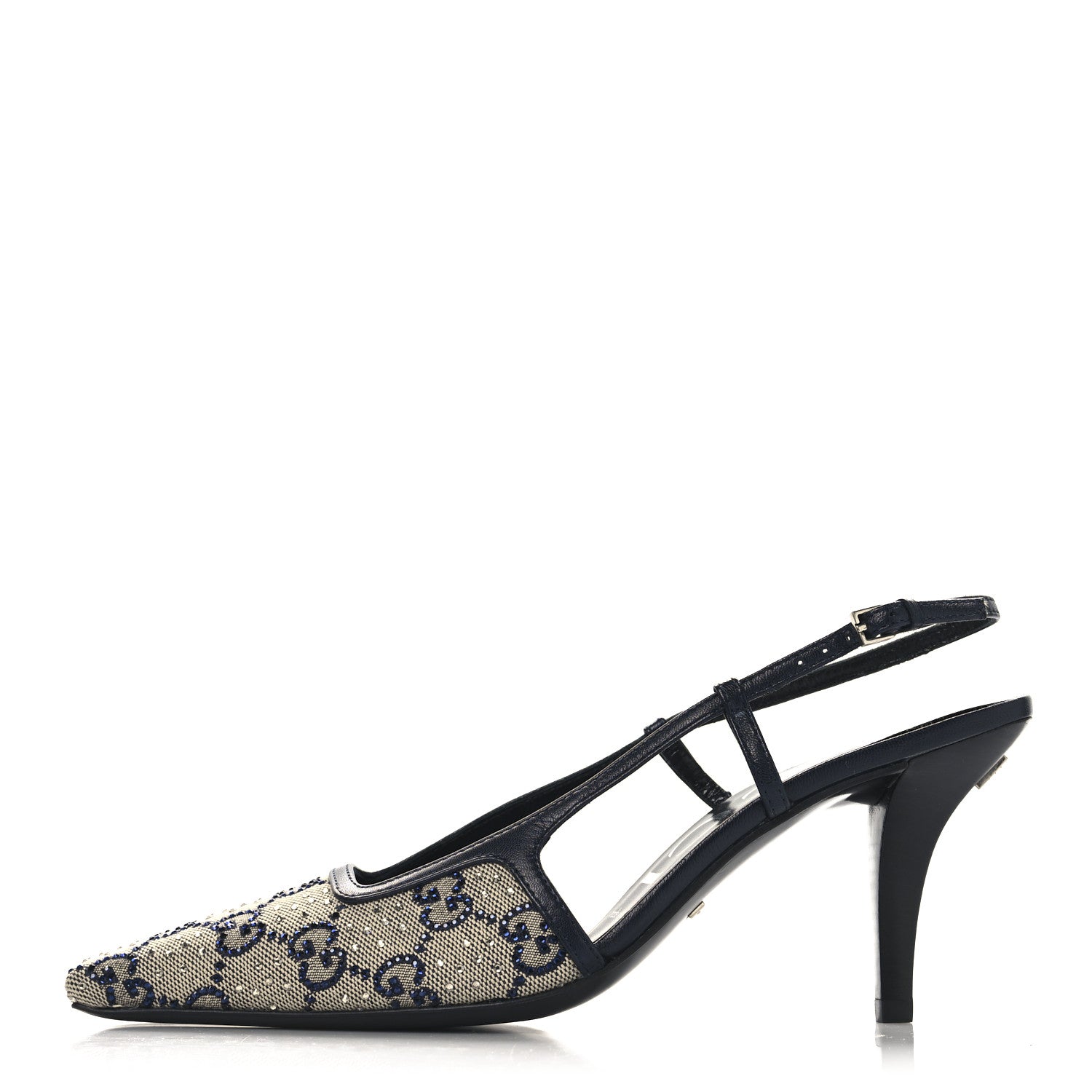 Gucci GG Monogram Malaga Kid Crystal Square G 75mm Slingback Pumps 36.5 Beige Blue 1 of 9