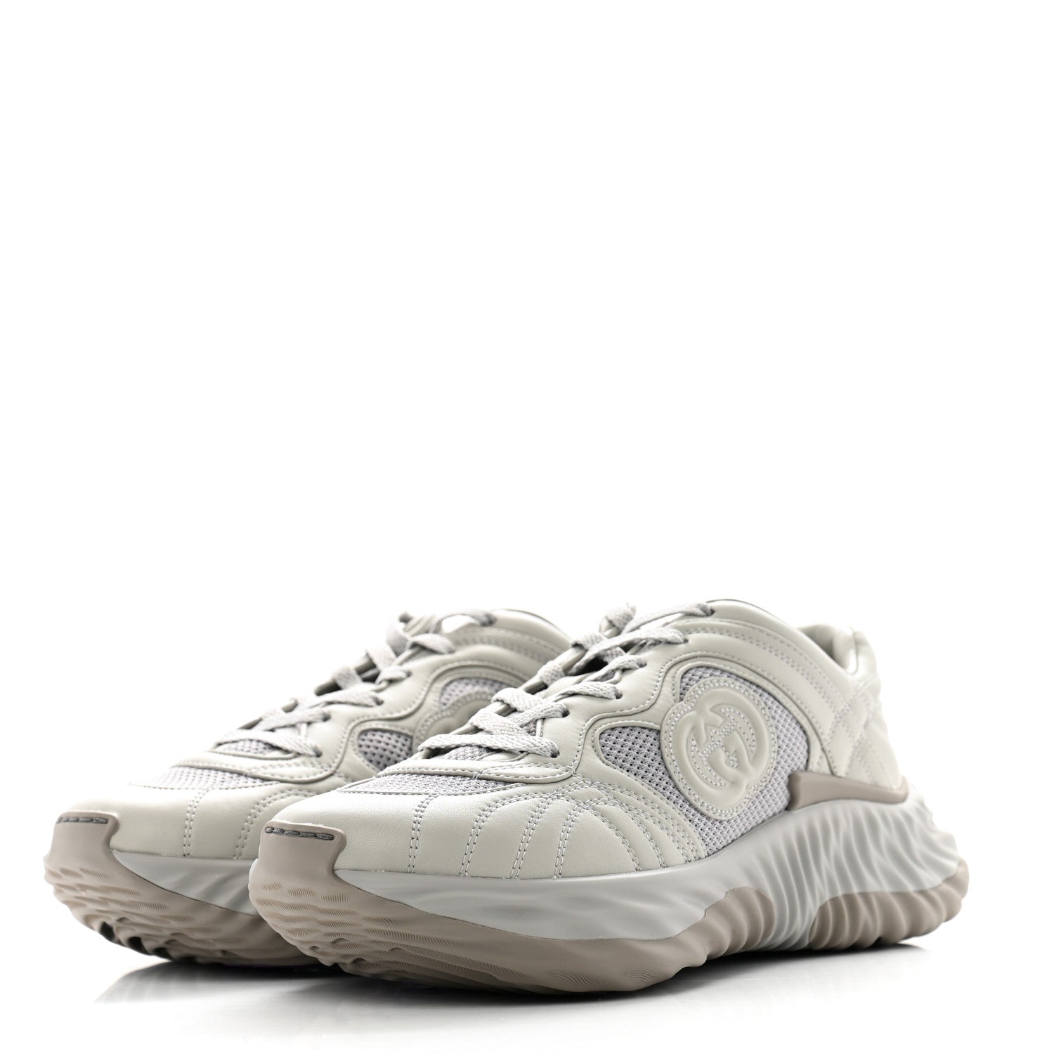 Gucci New Nappa Sombre Interlocking G Ripple Mens Platform Sneakers 8 Grey Sky 4 of 9