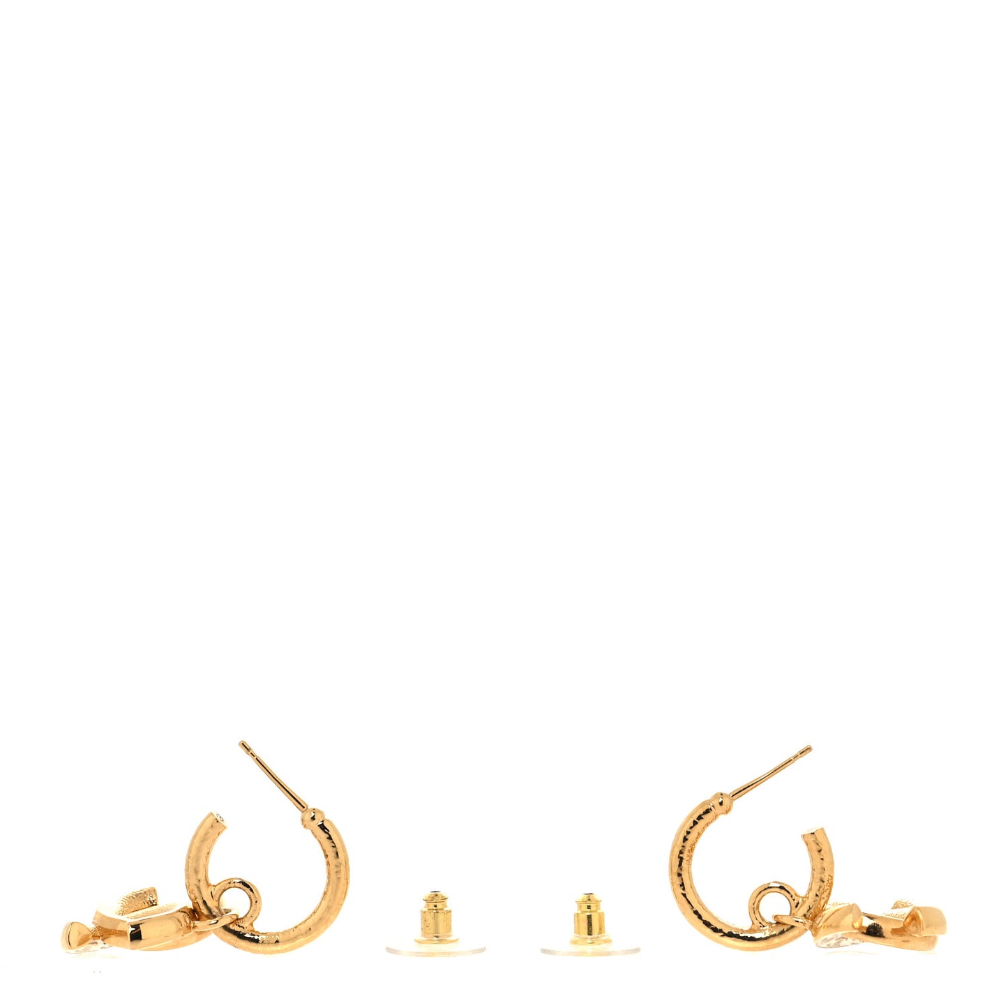Enamel CC Hoop Drop Earrings Black White Gold