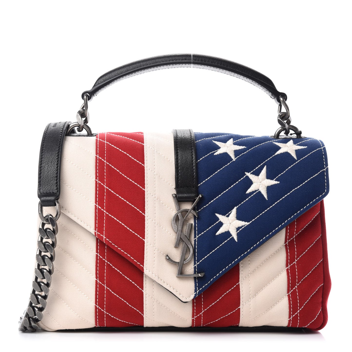 Canvas Matelasse Chevron American Flag Monogram Medium College Bag Red Blue