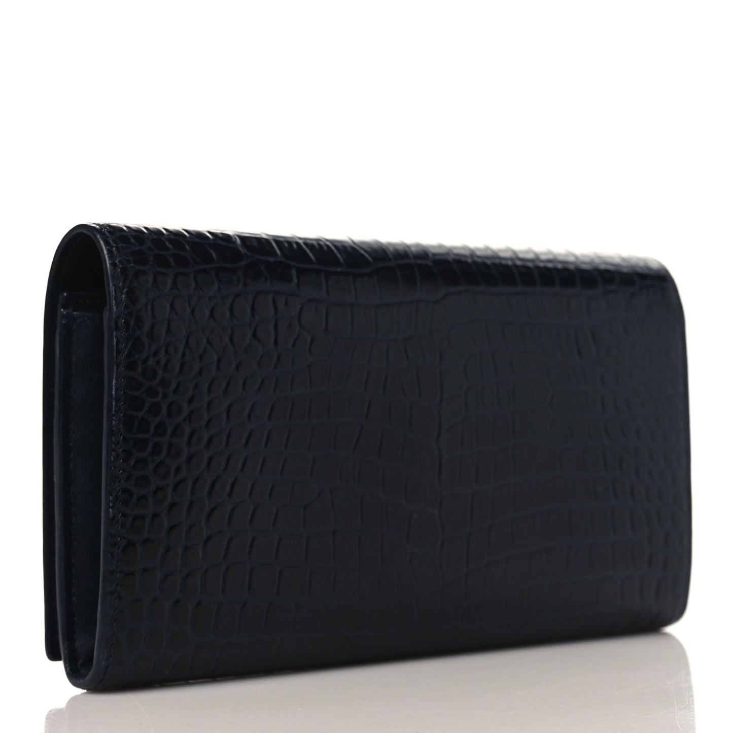Calfskin Crocodile Embossed Monogram Flap Wallet Navy