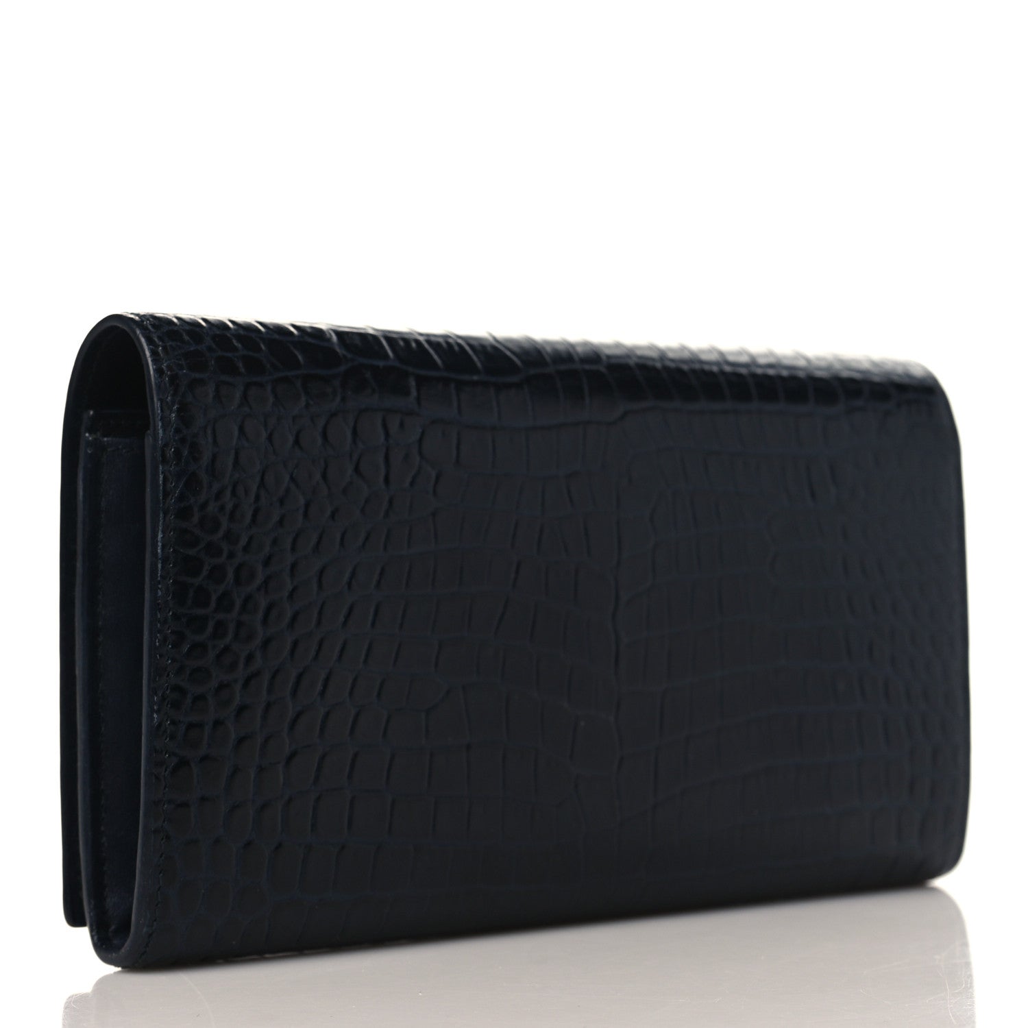 Saint Laurent Calfskin Crocodile Embossed Monogram Flap Wallet Navy 3 of 10