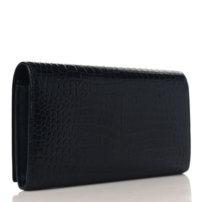 Saint Laurent Calfskin Crocodile Embossed Monogram Flap Wallet Navy 3 of 10