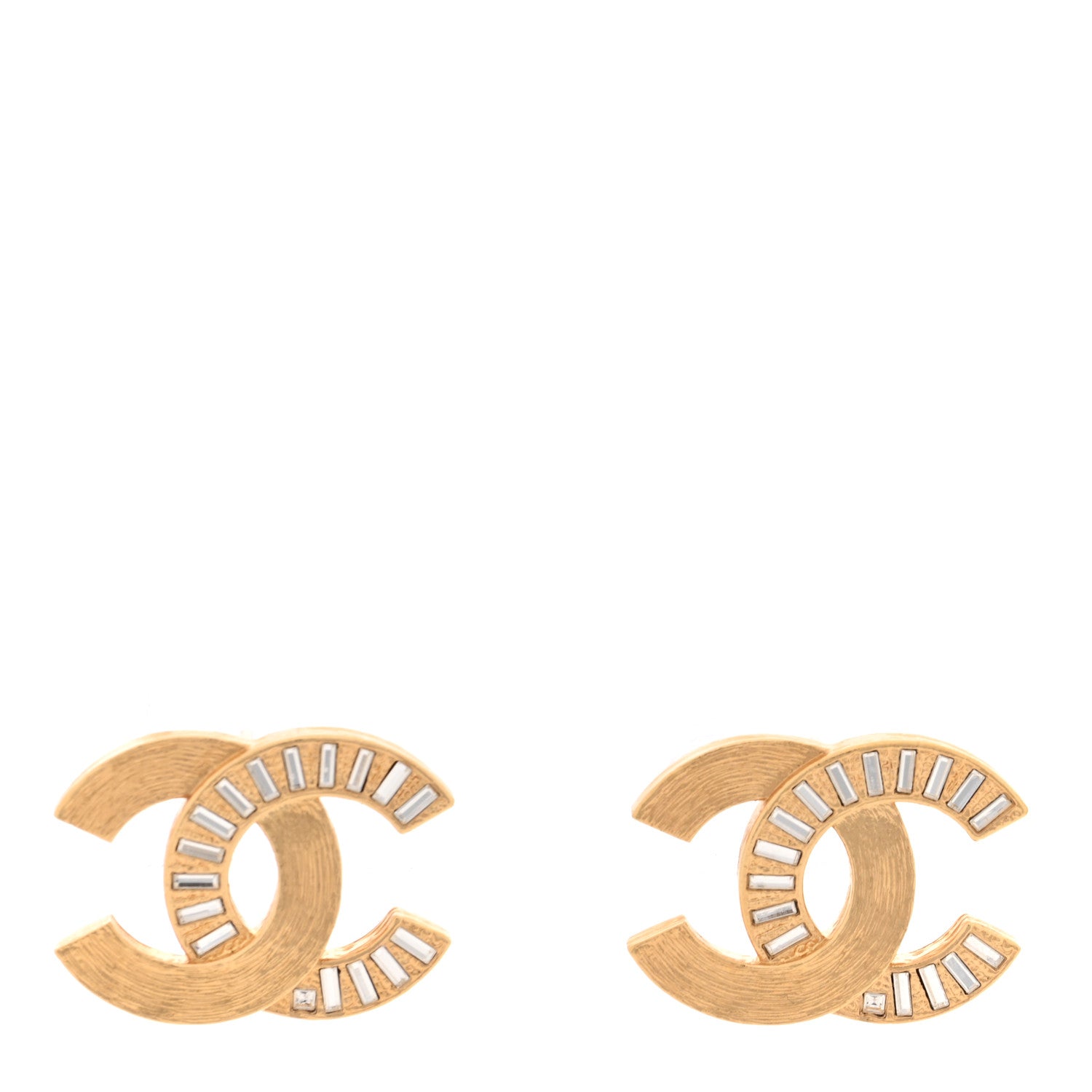 Chanel Crystal Baguette CC Earrings Gold 1 of 5