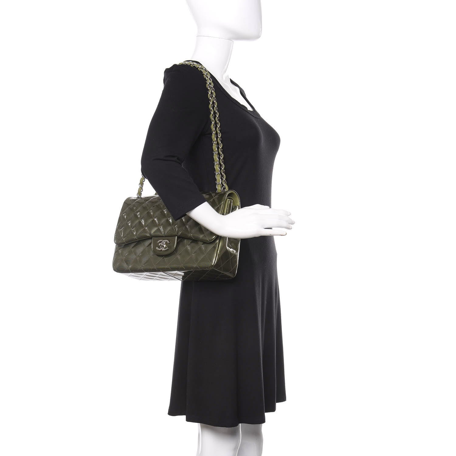 Chanel Striated Patent Quilted Jumbo Double Flap Green 2 of 10