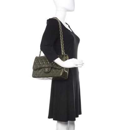 Chanel Striated Patent Quilted Jumbo Double Flap Green 2 of 10