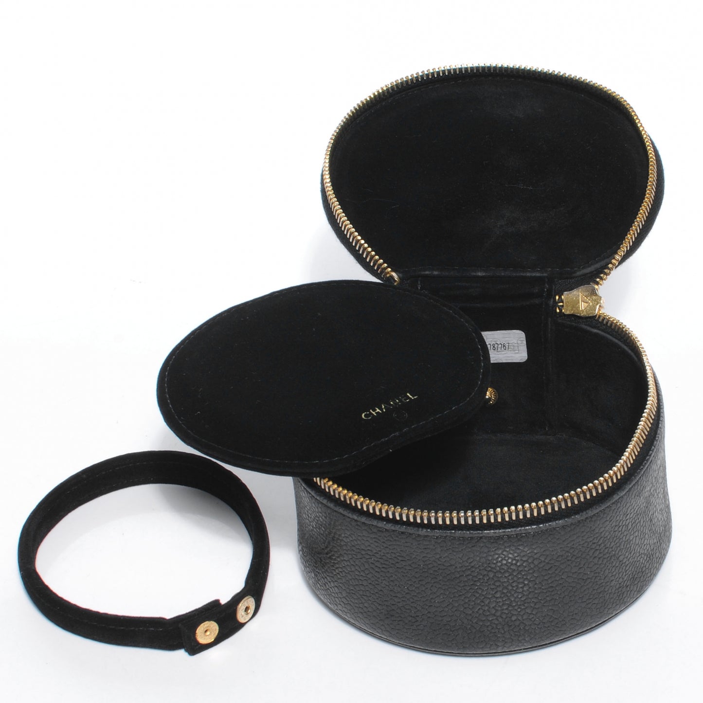 Caviar Round Jewelry Travel Case Black
