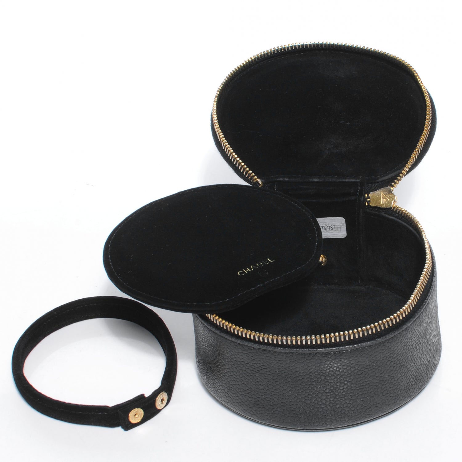 Chanel Caviar Round Jewelry Travel Case Black 6 of 9
