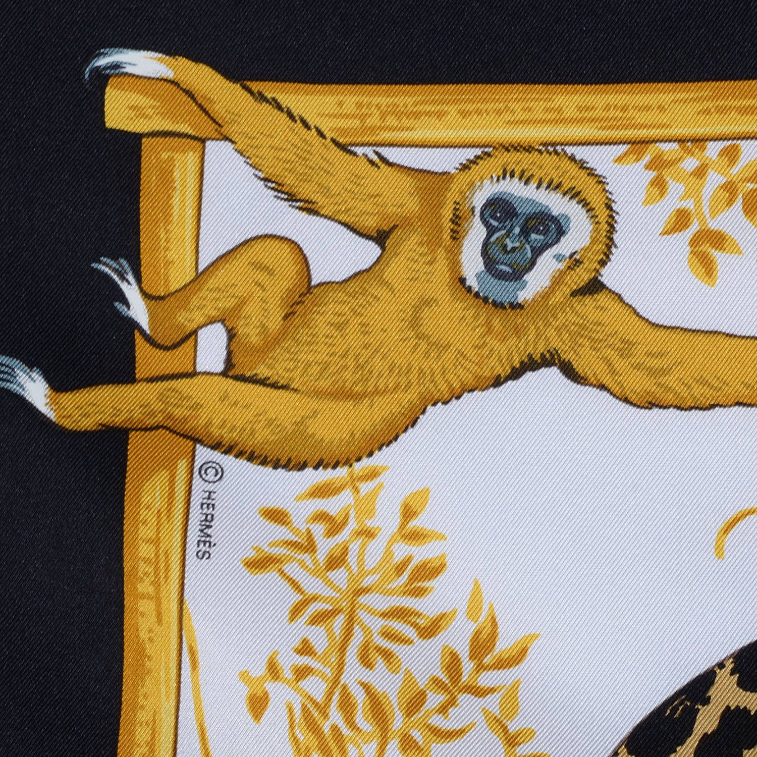 Hermes Silk Tendresse Feline Scarf 90 Black White Vieil Or 6 of 8
