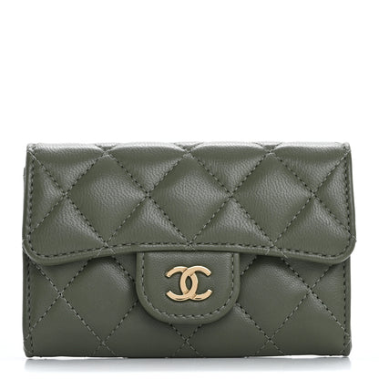 Chanel Lambskin Quilted Flap Card Holder Wallet Khaki 1 of 11
