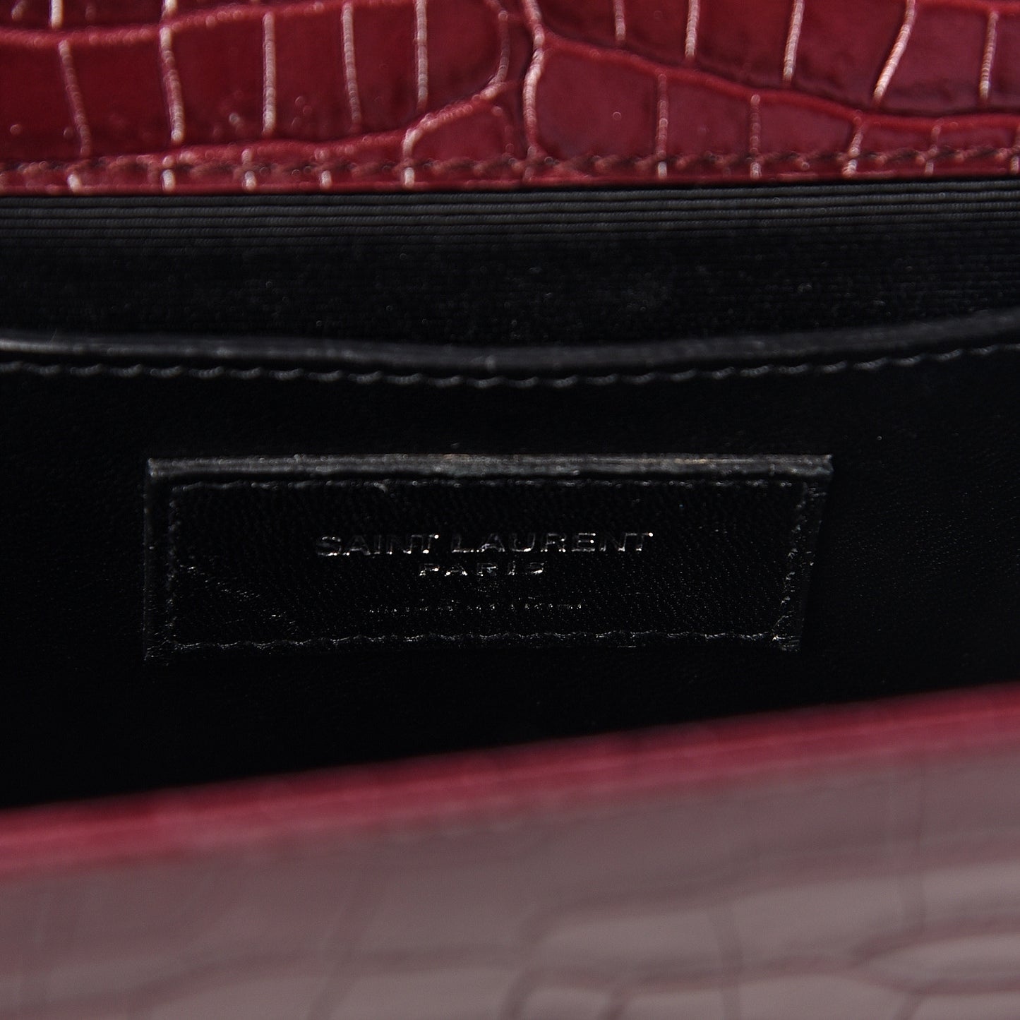 Calfskin Crocodile Embossed Medium Classic Monogram Kate Tassel Satchel Dark Red
