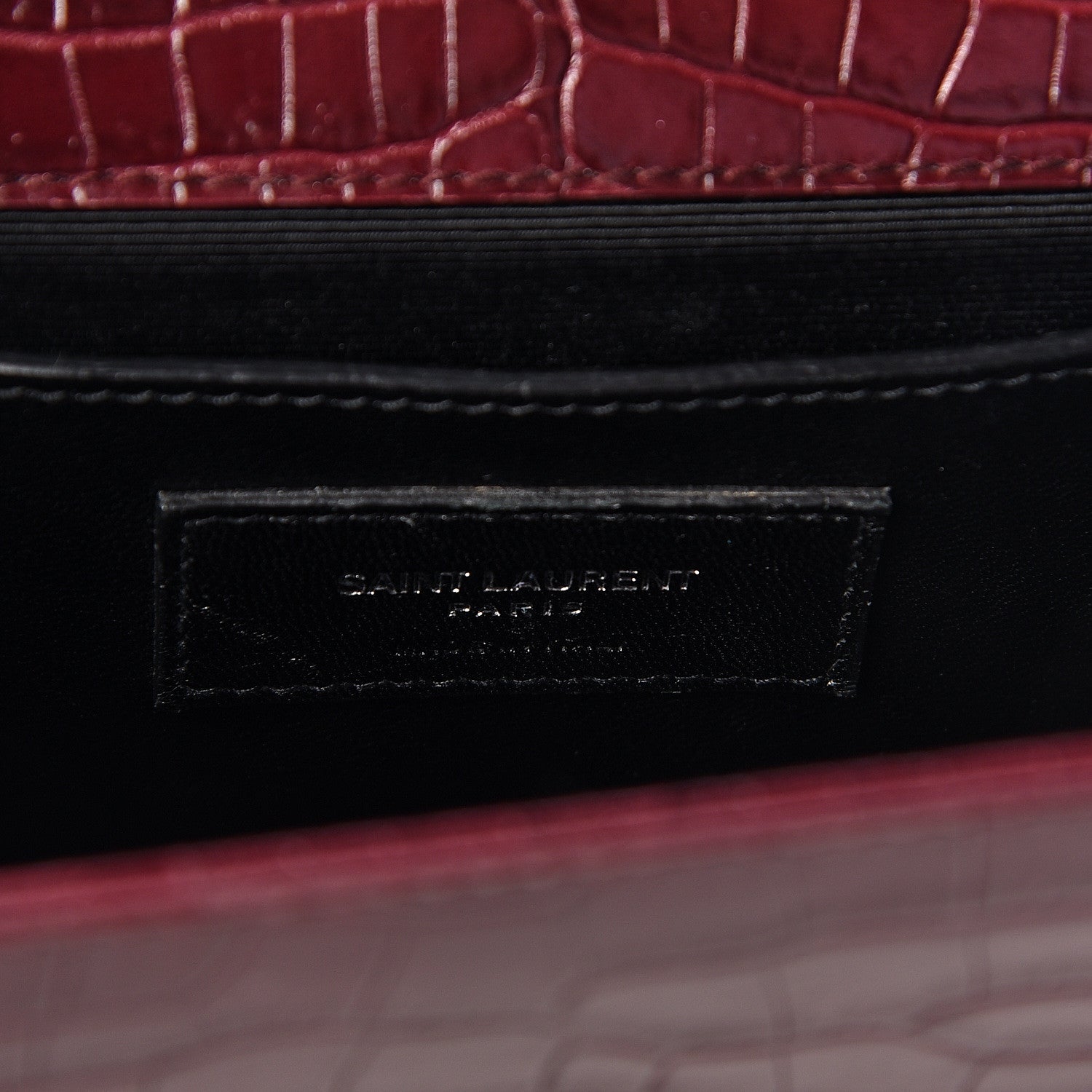 Saint Laurent Calfskin Crocodile Embossed Medium Classic Monogram Kate Tassel Satchel Dark Red 7 of 10