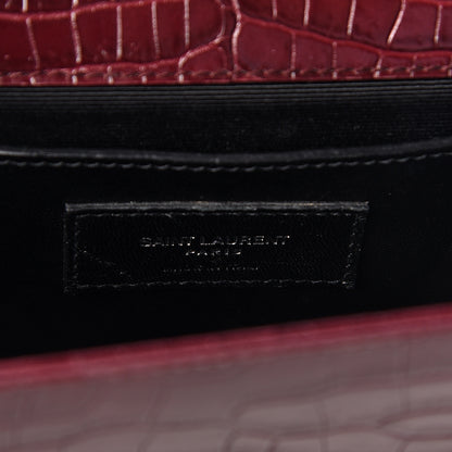 Saint Laurent Calfskin Crocodile Embossed Medium Classic Monogram Kate Tassel Satchel Dark Red 7 of 10