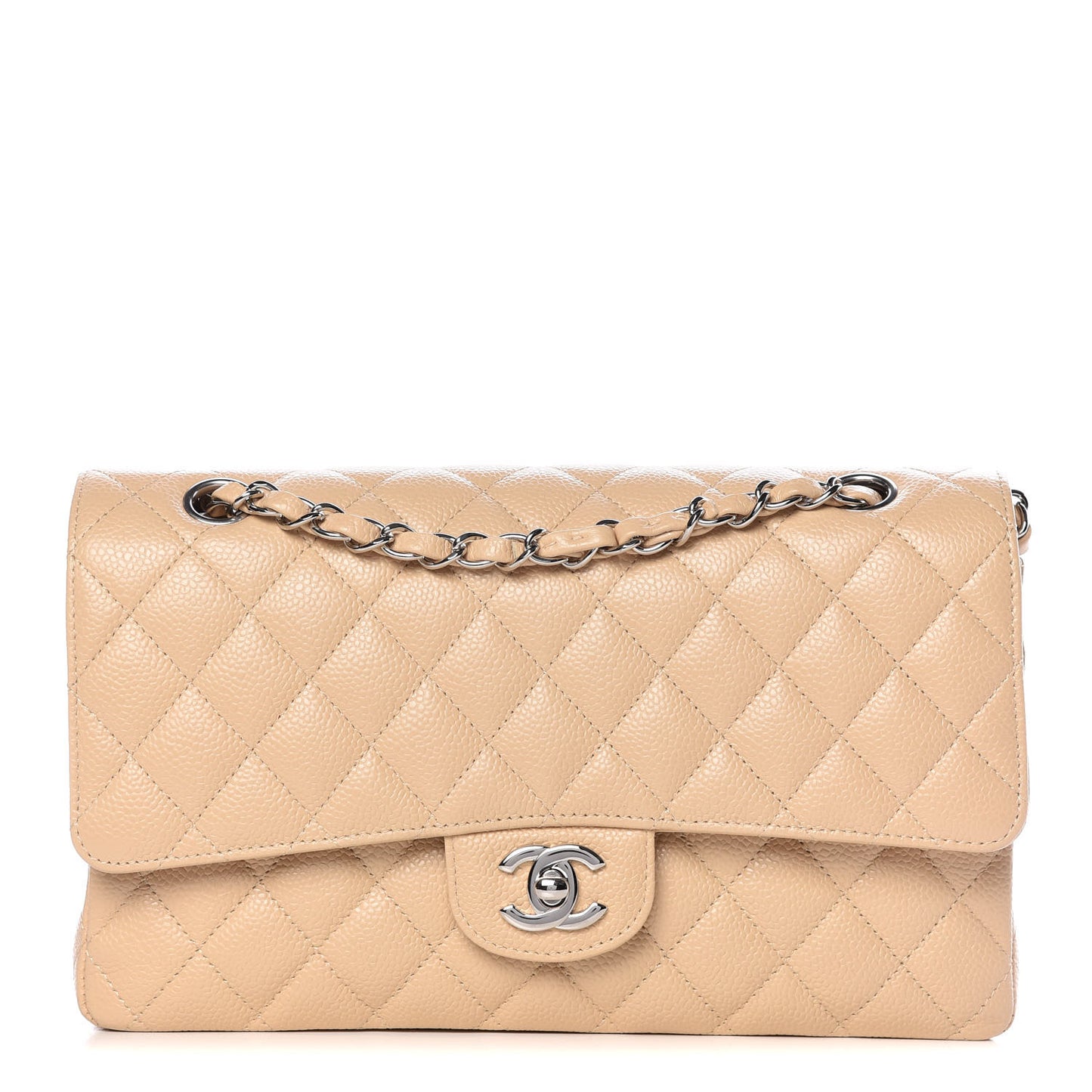 Caviar Quilted Medium Double Flap Beige Clair