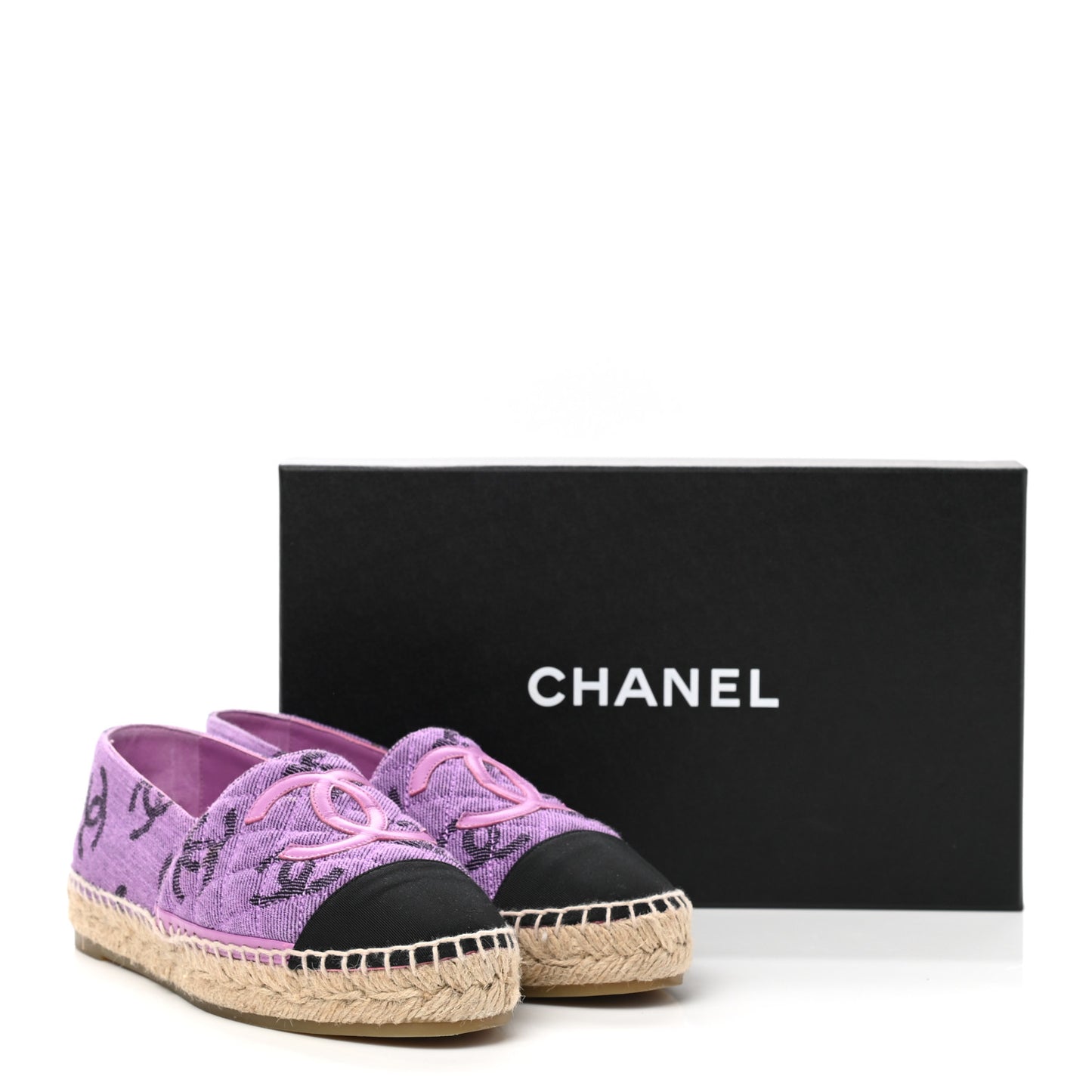 Cotton Jacquard Grosgrain CC Print Espadrilles 37 Purple Black