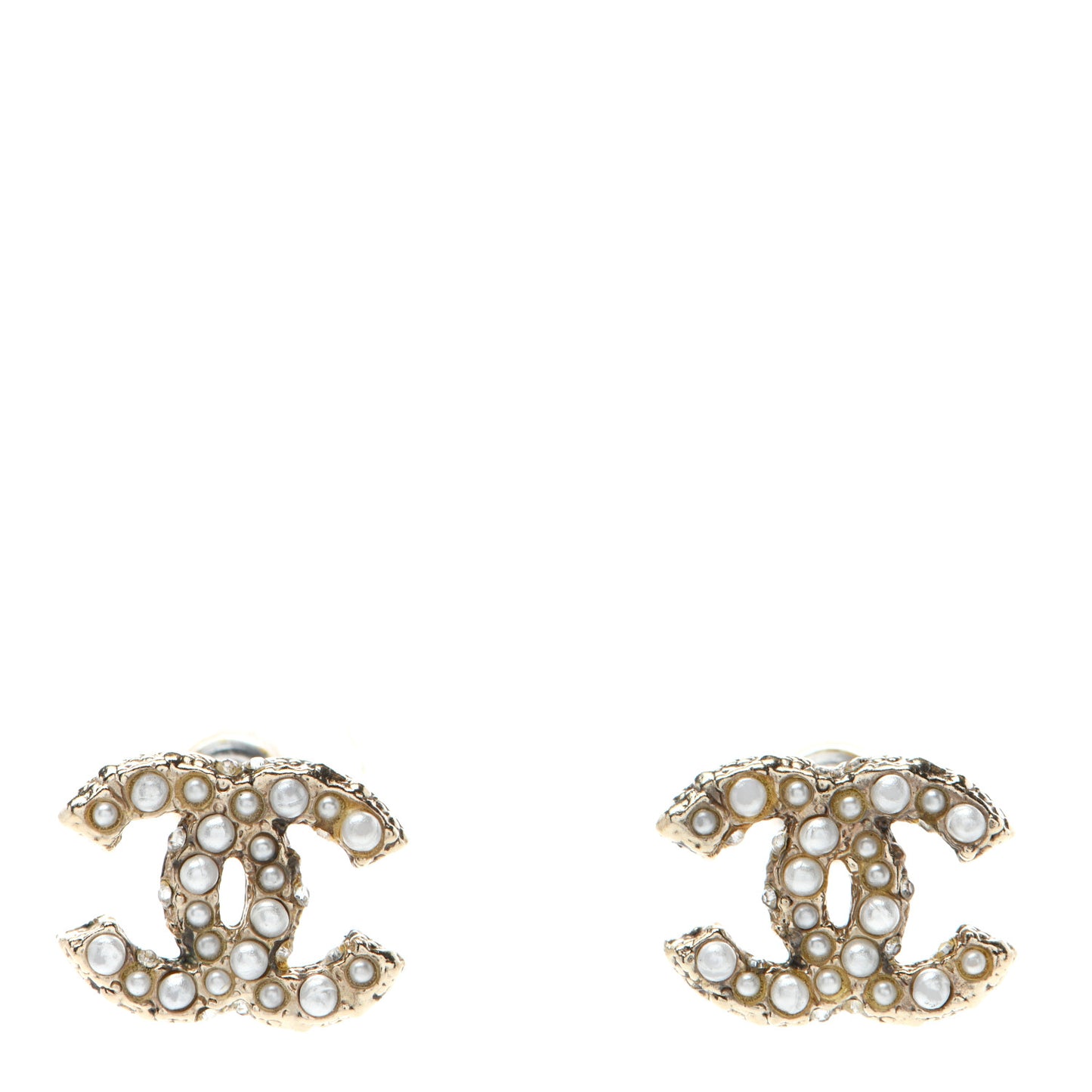 Metal Graduated Pearl Crystal CC Earrings Light Gold