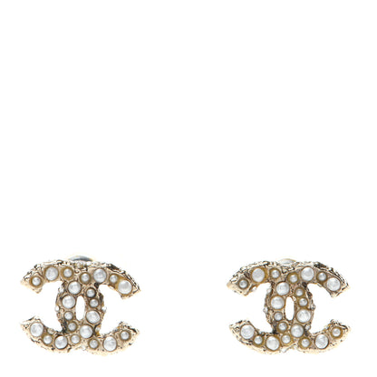 Chanel Metal Graduated Pearl Crystal CC Earrings Light Gold 1 of 4