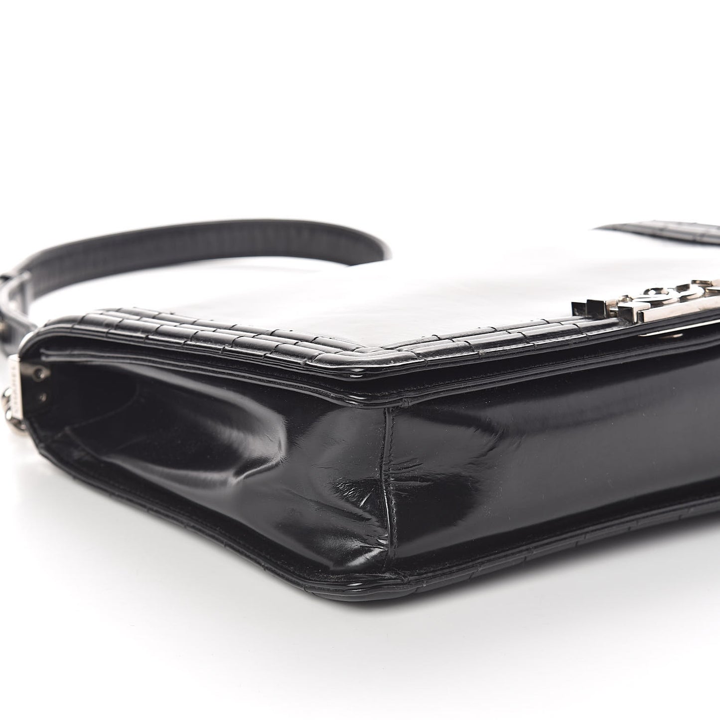 Glazed Calfskin Large Boy Flap Black