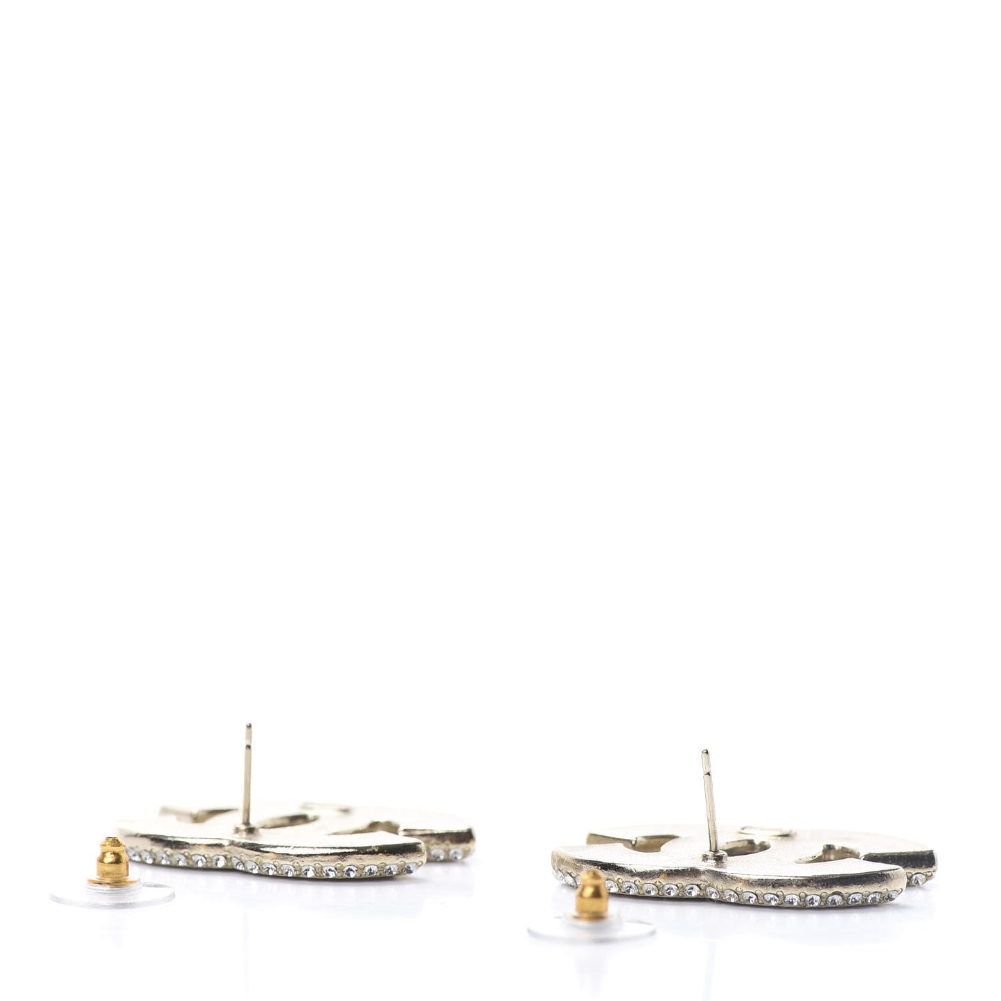 Metal Crystal Scarab CC Earrings Gold Silver