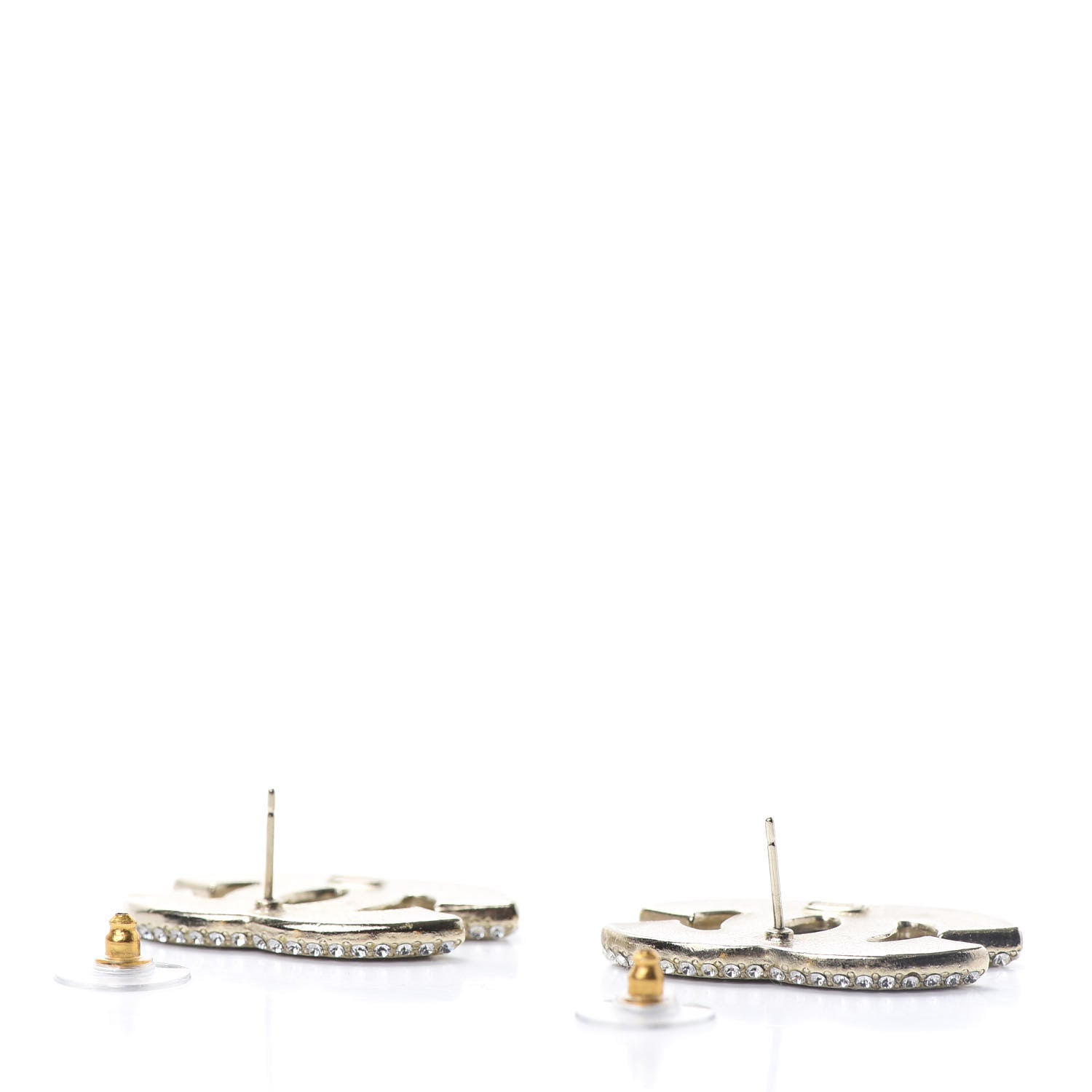 Chanel Metal Crystal Scarab CC Earrings Gold Silver 3 of 4